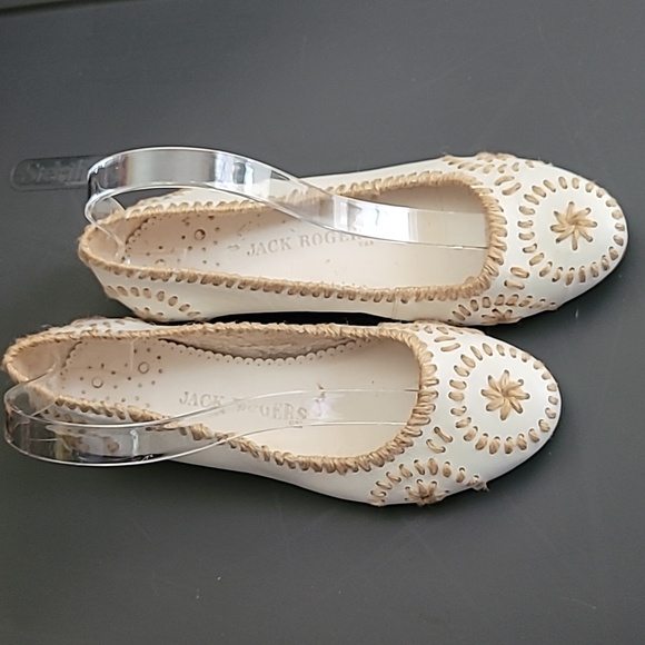 Jack Rogers Shoes - Jack Rogers White With Straw Ballet Leather Slip On Flats Size 7